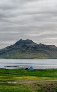 Preview wallpaper coast, house, sea, mountain, nature