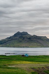 Preview wallpaper coast, house, sea, mountain, nature