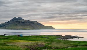 Preview wallpaper coast, house, sea, mountain, nature