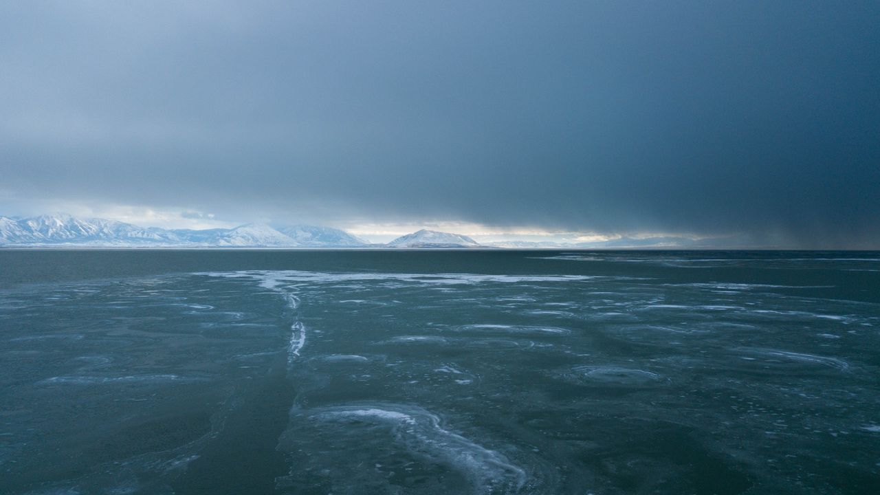 Wallpaper coast, ice, mountains, water, clouds