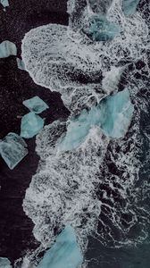 Preview wallpaper coast, ice, waves, aerial view