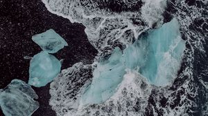Preview wallpaper coast, ice, waves, aerial view