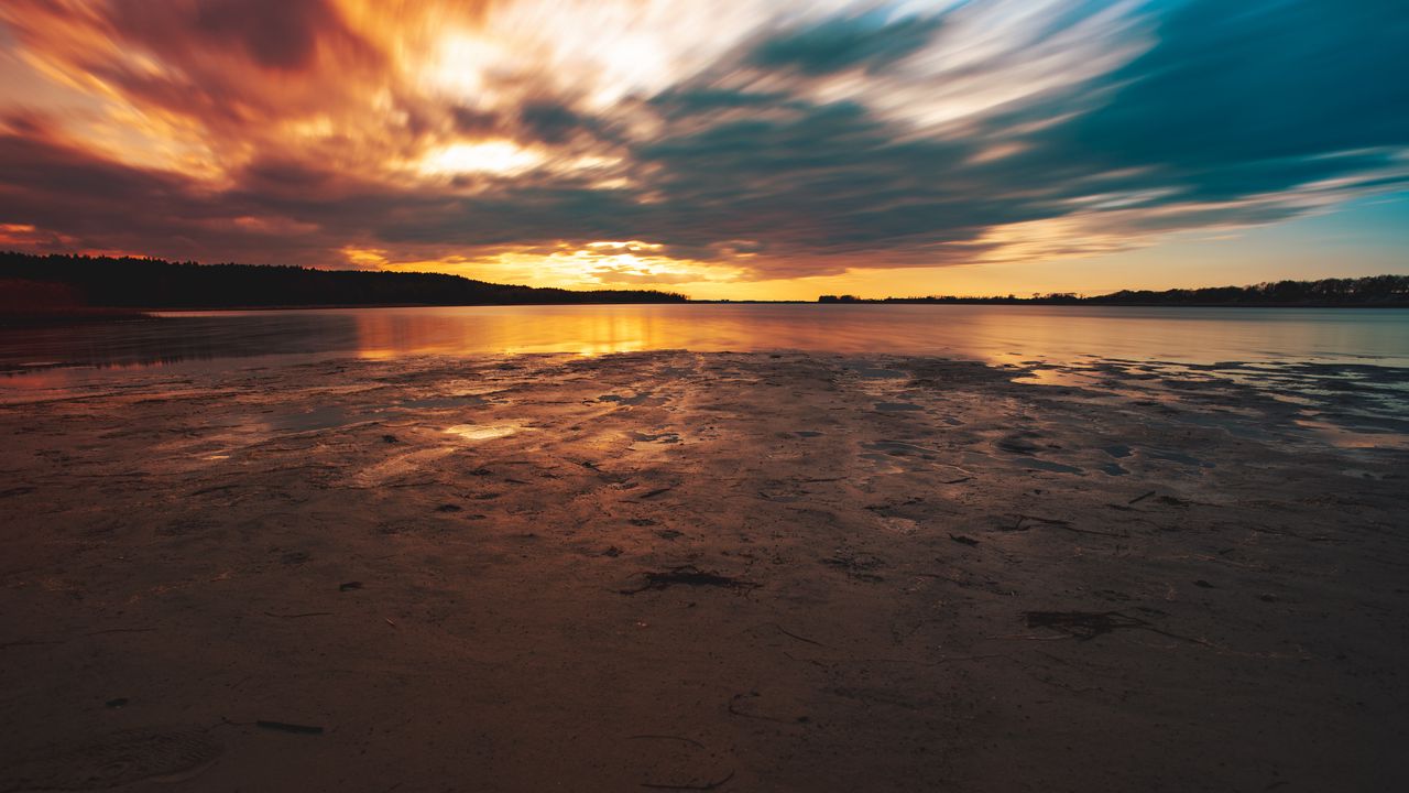 Wallpaper coast, lake, horizon, sunset