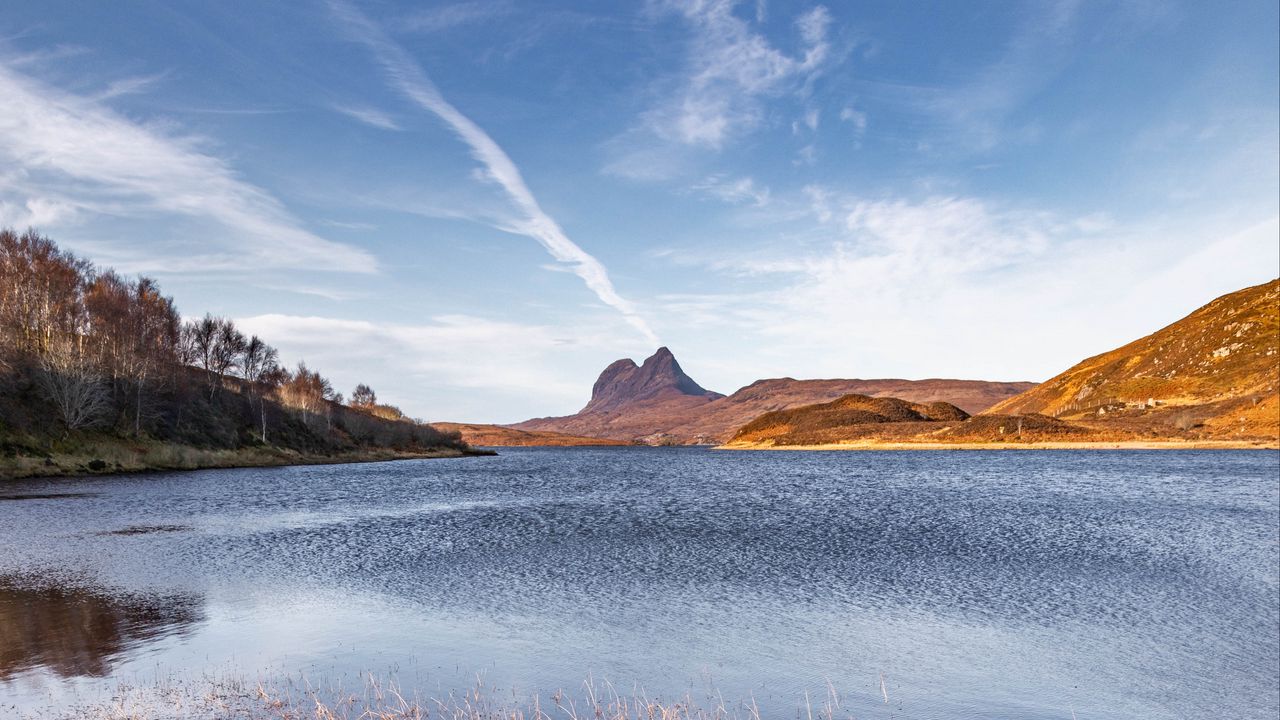 Wallpaper coast, lake, mountains, landscape, nature