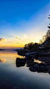 Preview wallpaper coast, lake, reflection, clouds, twilight