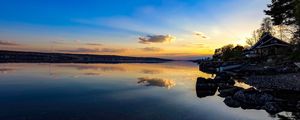 Preview wallpaper coast, lake, reflection, clouds, twilight