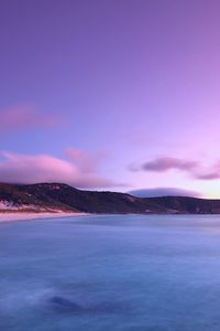 Preview wallpaper coast, land, sea, sky, pink, blue, silence, landscape