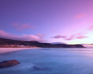 Preview wallpaper coast, land, sea, sky, pink, blue, silence, landscape