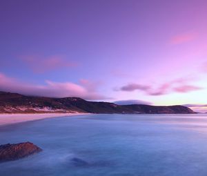 Preview wallpaper coast, land, sea, sky, pink, blue, silence, landscape