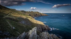 Preview wallpaper coast, lighthouse, rocks, sea