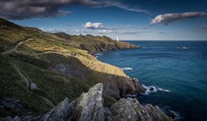 Preview wallpaper coast, lighthouse, rocks, sea