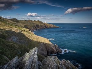 Preview wallpaper coast, lighthouse, rocks, sea