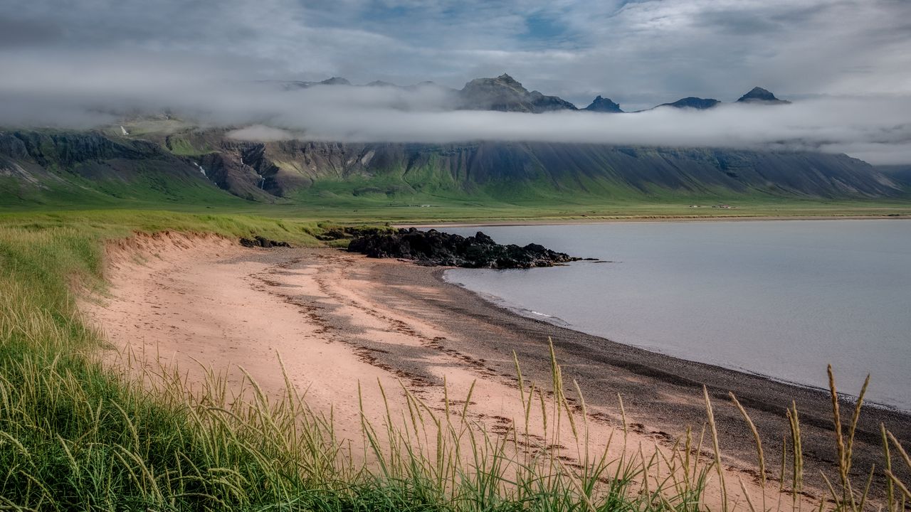 Wallpaper coast, mountains, lake, landscape, nature