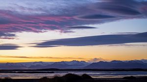 Preview wallpaper coast, mountains, lake, twilight, landscape