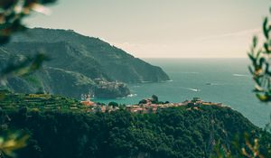 Preview wallpaper coast, mountains, town, sea, landscape