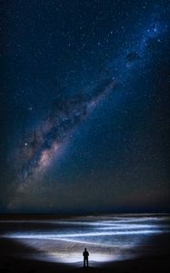 Preview wallpaper coast, night, silhouette, starry sky, ocean