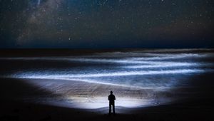 Preview wallpaper coast, night, silhouette, starry sky, ocean