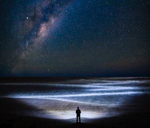Preview wallpaper coast, night, silhouette, starry sky, ocean