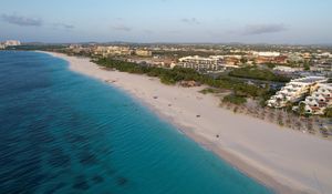 Preview wallpaper coast, ocean, aerial view, beach, sand, palms