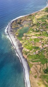 Preview wallpaper coast, ocean, houses, aerial view, forest, road