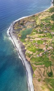 Preview wallpaper coast, ocean, houses, aerial view, forest, road