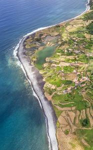Preview wallpaper coast, ocean, houses, aerial view, forest, road