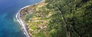 Preview wallpaper coast, ocean, houses, aerial view, forest, road