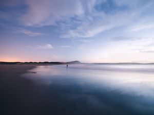 Preview wallpaper coast, ocean, loneliness, horizon, sunset