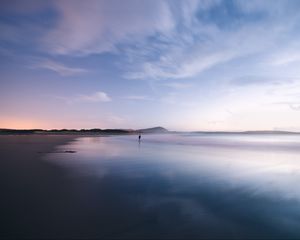 Preview wallpaper coast, ocean, loneliness, horizon, sunset