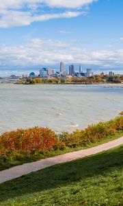 Preview wallpaper coast, path, water, city, landscape