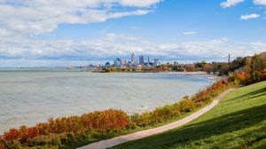 Preview wallpaper coast, path, water, city, landscape