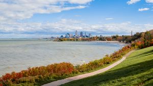 Preview wallpaper coast, path, water, city, landscape