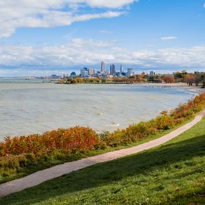 Preview wallpaper coast, path, water, city, landscape