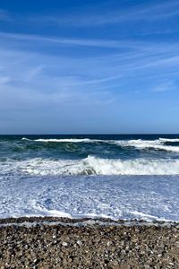 Preview wallpaper coast, pebbles, sea, waves, foam, nature