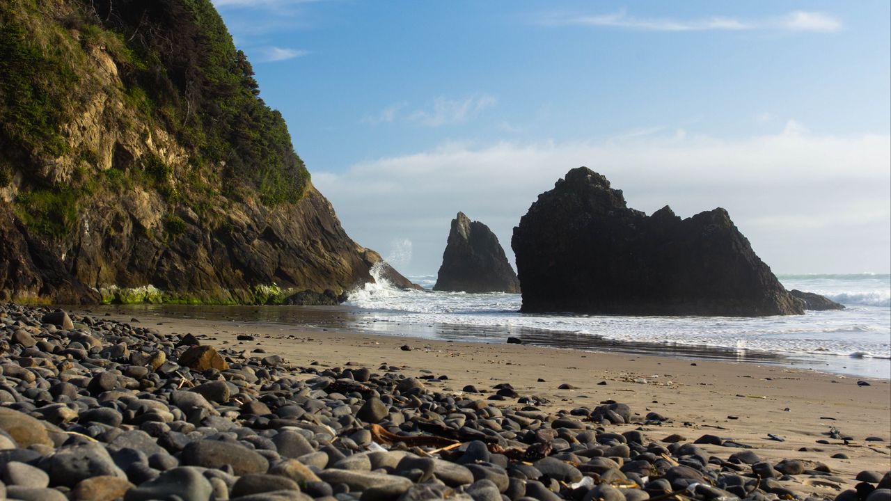 Wallpaper coast, pebbles, sea, rocks