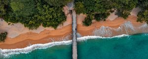 Preview wallpaper coast, pier, aerial view, bungalow, trees