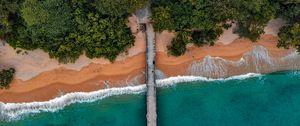 Preview wallpaper coast, pier, aerial view, bungalow, trees