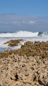 Preview wallpaper coast, reefs, sea, waves, foam, nature