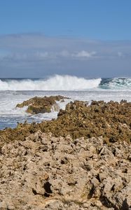 Preview wallpaper coast, reefs, sea, waves, foam, nature