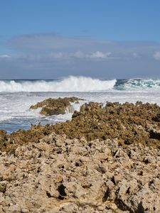 Preview wallpaper coast, reefs, sea, waves, foam, nature