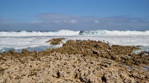 Preview wallpaper coast, reefs, sea, waves, foam, nature