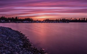 Preview wallpaper coast, river, pier, dawn