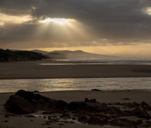 Preview wallpaper coast, river, stones, sunrise