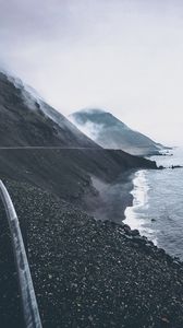 Preview wallpaper coast, road, sea, mountains, fog