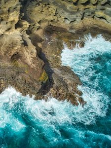 Preview wallpaper coast, rock, sea, foam, waves