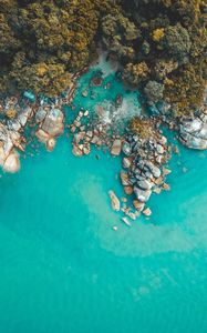 Preview wallpaper coast, rocks, aerial view, sea, water