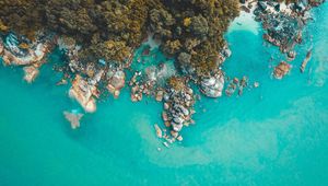 Preview wallpaper coast, rocks, aerial view, sea, water