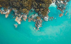 Preview wallpaper coast, rocks, aerial view, sea, water