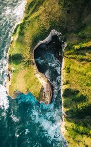 Preview wallpaper coast, rocks, aerial view, sea, surf