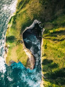 Preview wallpaper coast, rocks, aerial view, sea, surf